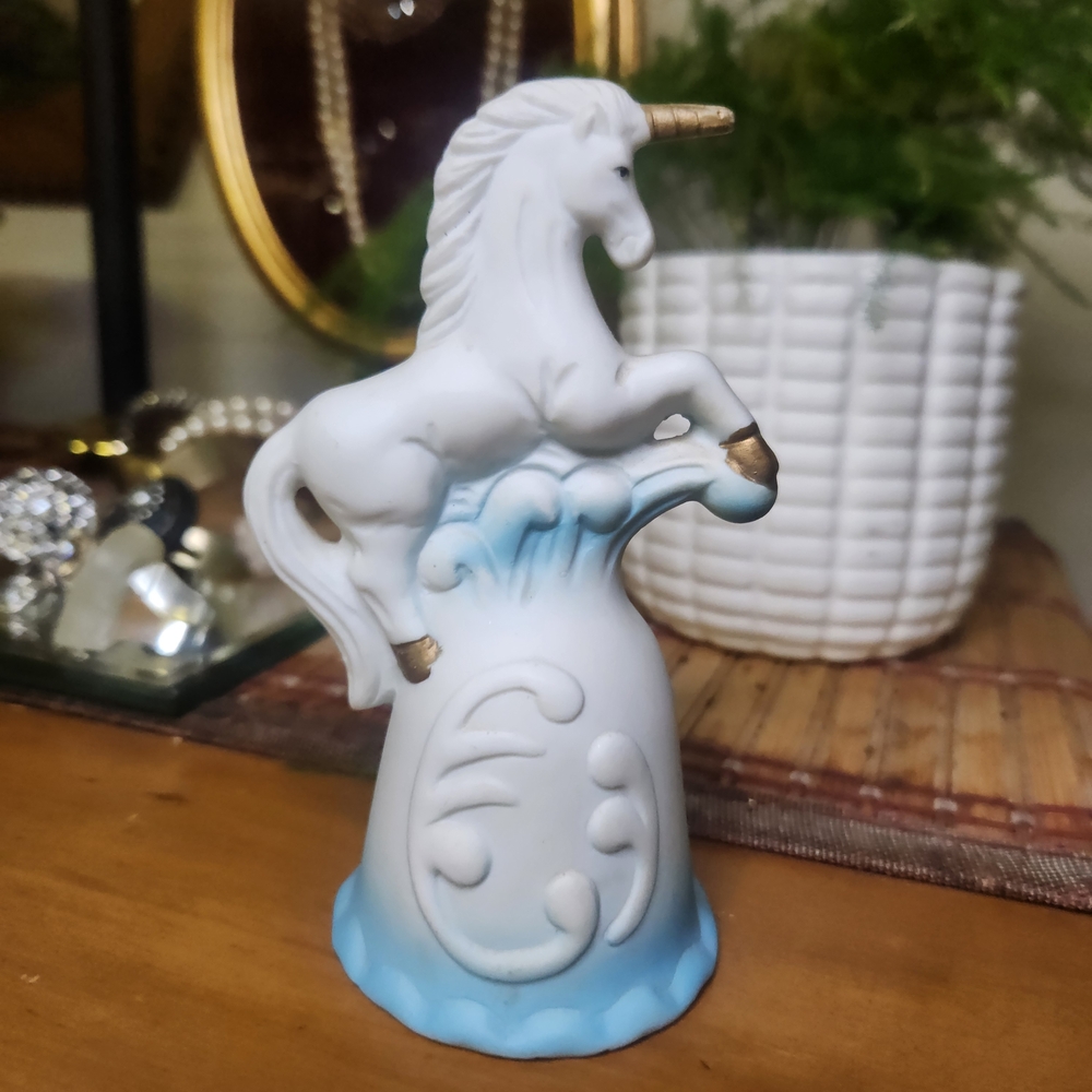 Vintage White and Blue Unicorn Bell "No Chips"
